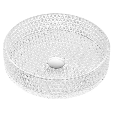 Celeste Round Clear Glass Vessel Bathroom Sink with Faceted Pattern