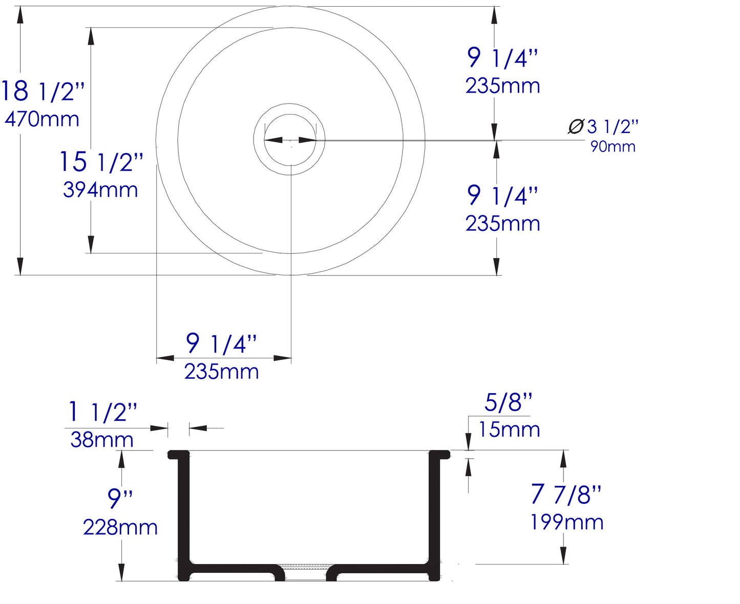 ALFI brand ABF1818R-GM Gray Matte Round 18" x 18" Undermount / Drop In Fireclay Prep Sink