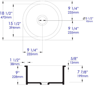 ALFI brand ABF1818R-BM Black Matte Round 18" x 18" Undermount / Drop In Fireclay Prep Sink