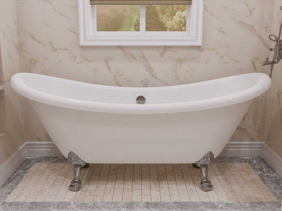 69.29” Belissima Double Slipper Acrylic Claw Foot Tub in White