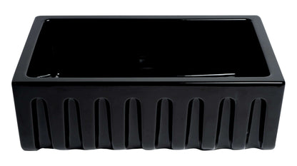 ALFI brand AB3018HS-BG 30" Black Gloss Reversible Smooth / Fluted Single Bowl Fireclay Farm Sink