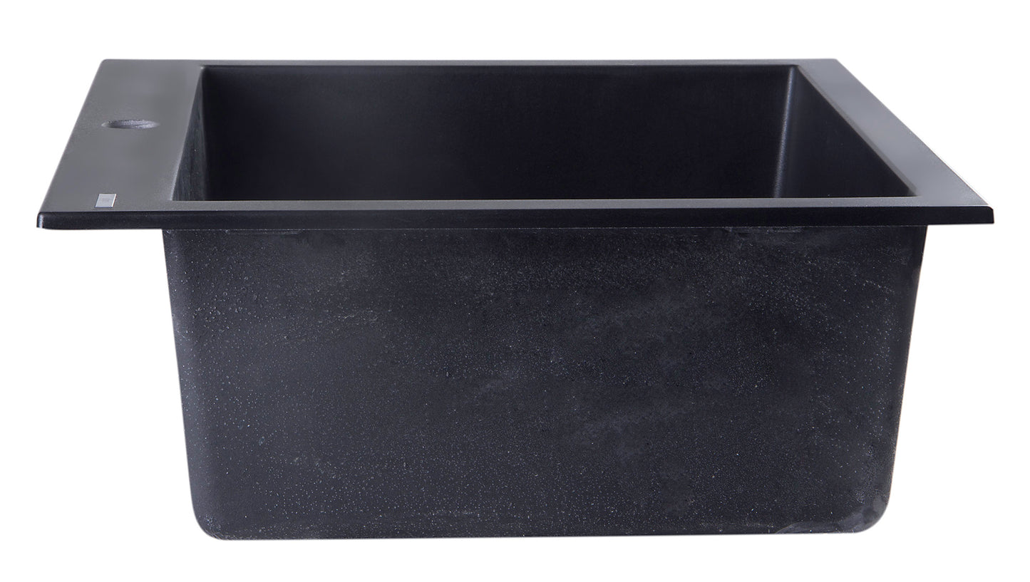 ALFI brand AB2420DI-BLA Black 24" Drop-In Single Bowl Granite Composite Kitchen Sink