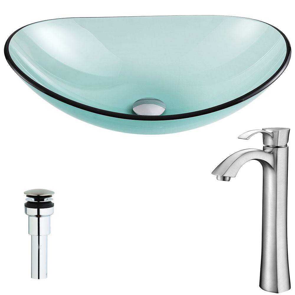 Major Series Deco-Glass Vessel Sink in Lustrous Green with Harmony Faucet