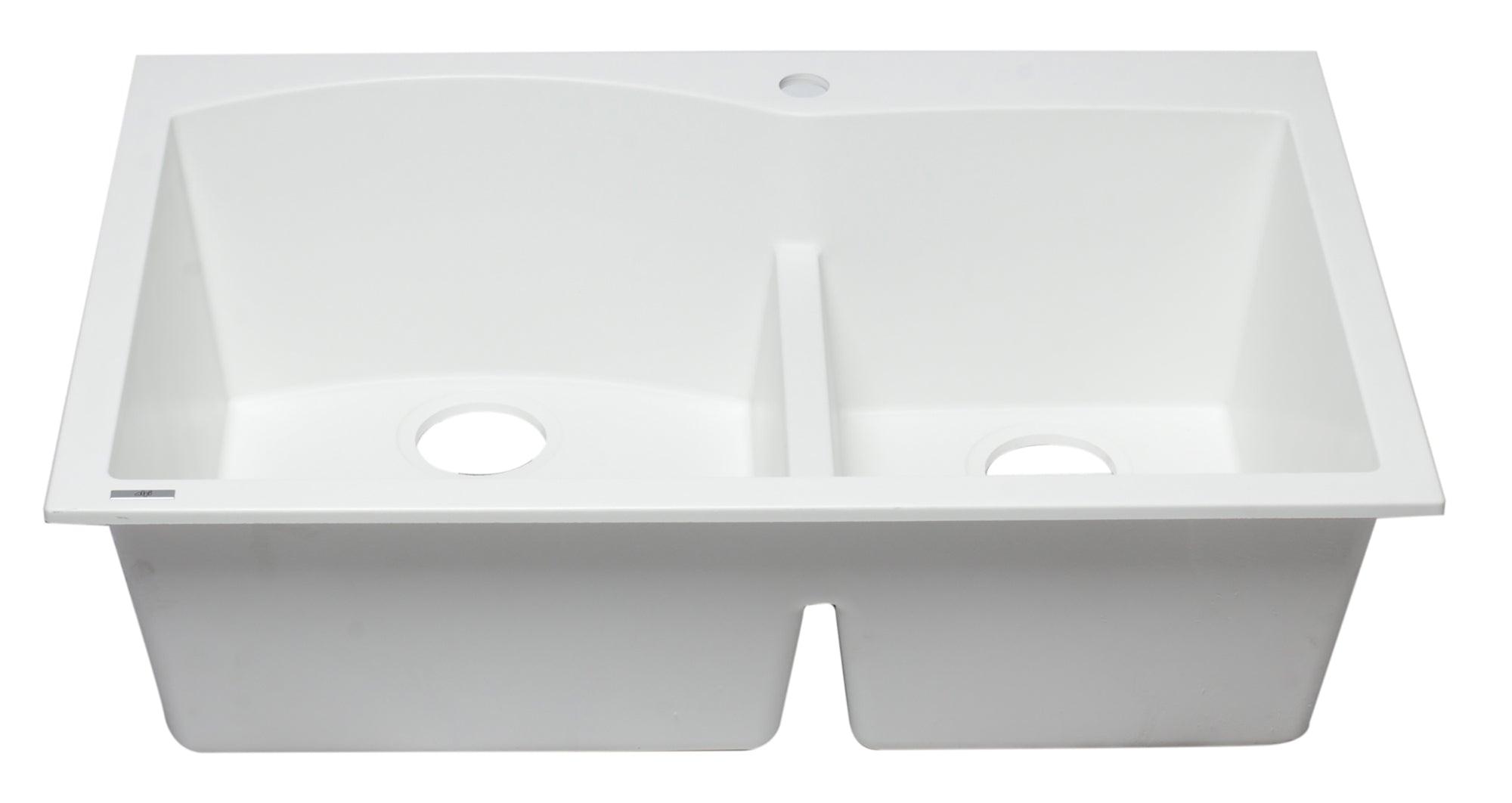 ALFI brand AB3320DI-W White 33" Double Bowl Drop In Granite Composite Kitchen Sink