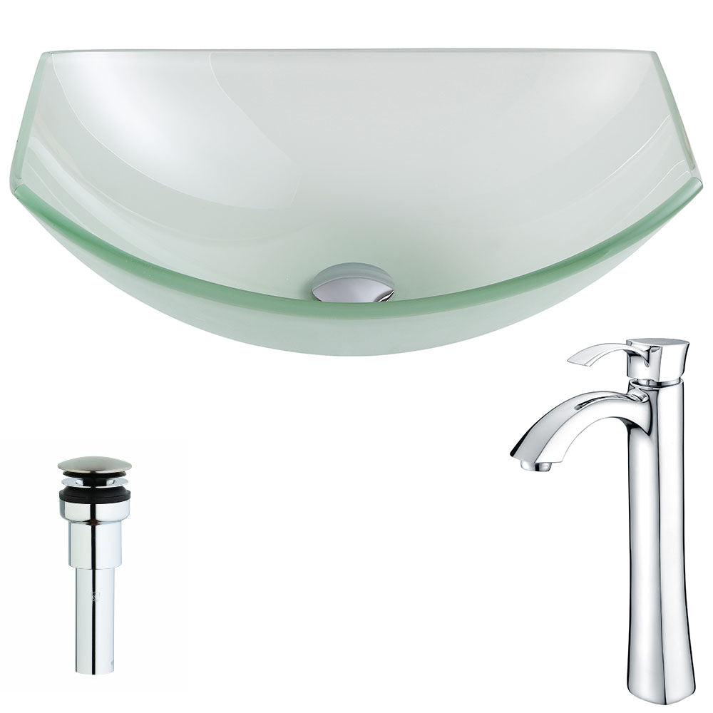 Pendant Series Deco-Glass Vessel Sink in Lustrous Frosted with Harmony Faucet