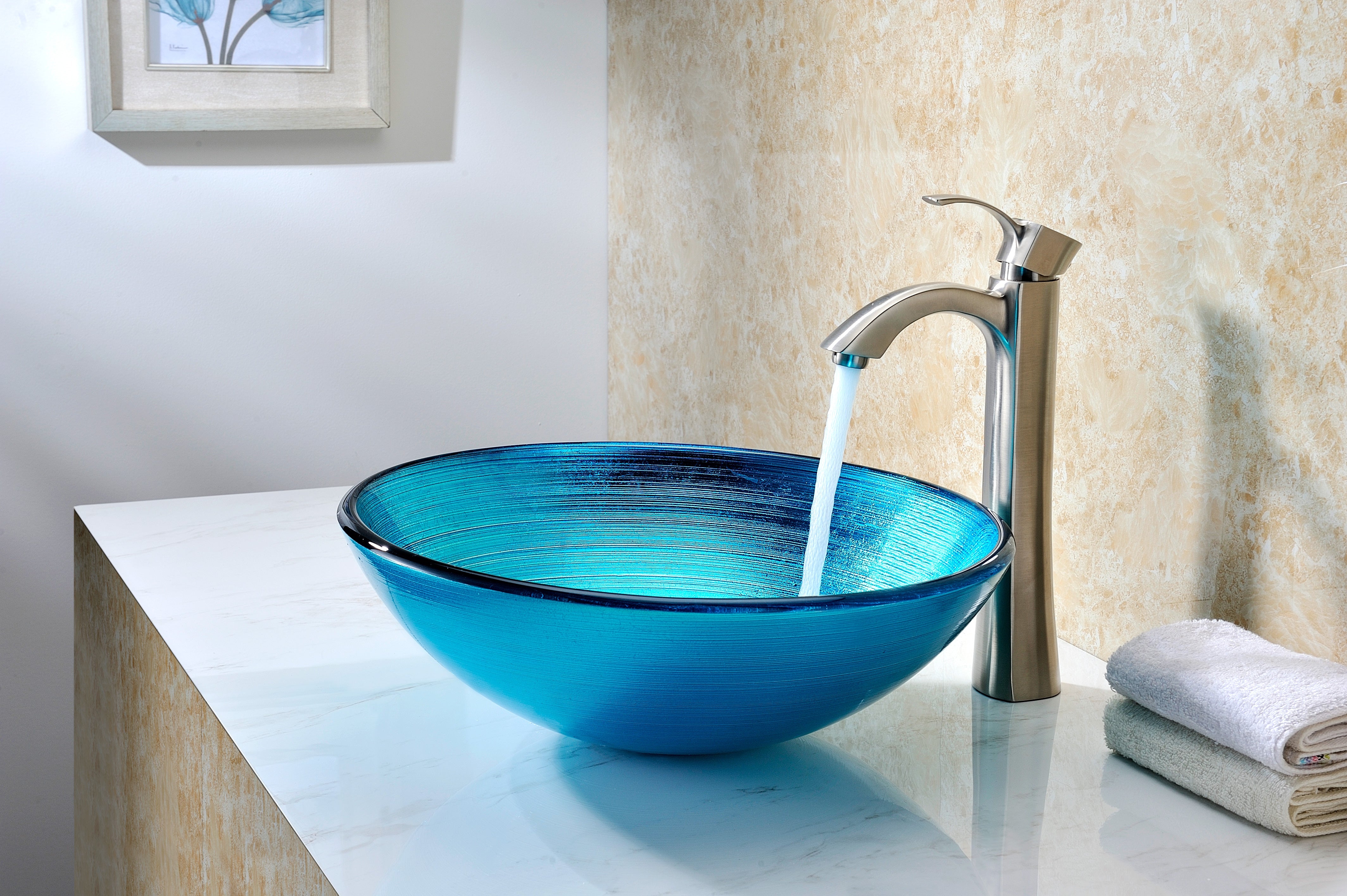 Enti Series Deco-Glass Vessel Sink in Lustrous Blue