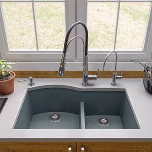 ALFI brand AB3320UM-T Titanium 33" Double Bowl Undermount Granite Composite Kitchen Sink