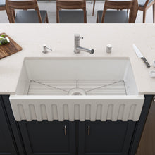Load image into Gallery viewer, ALFI brand AB3618HS-W 36 inch White Reversible Smooth / Fluted Single Bowl Fireclay Farm Sink