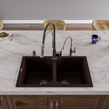 Load image into Gallery viewer, ALFI brand AB3220DI-C Chocolate 32&quot; Drop-In Double Bowl Granite Composite Kitchen Sink