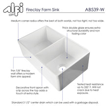 Load image into Gallery viewer, ALFI brand AB539-W White 32&quot; Decorative Lip Apron Double Bowl Fireclay Farmhouse Kitchen Sink