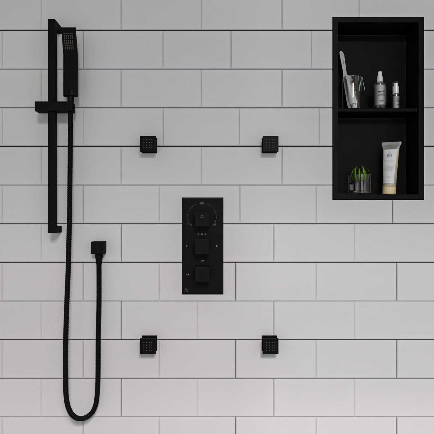 ALFI brand AB7606-BM Black Matte Square Sliding Rail Hand Shower Set