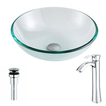 Etude Series Deco-Glass Vessel Sink in Lustrous Clear Finish with Harmony Faucet