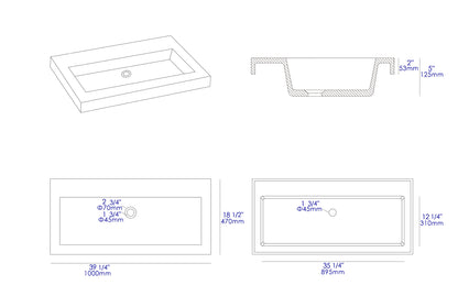 ALFI brand ABCO40TR 40" Solid Concrete Trough Sink for the Bathroom