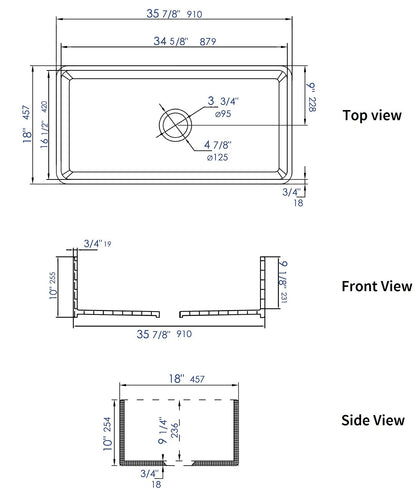 ALFI brand ABF3618 36" White Thin Wall Single Bowl Smooth Apron Fireclay Kitchen Farm Sink