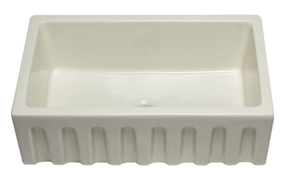 ALFI brand AB3018HS-B 30 inch Biscuit Reversible Smooth / Fluted Single Bowl Fireclay Farm Sink