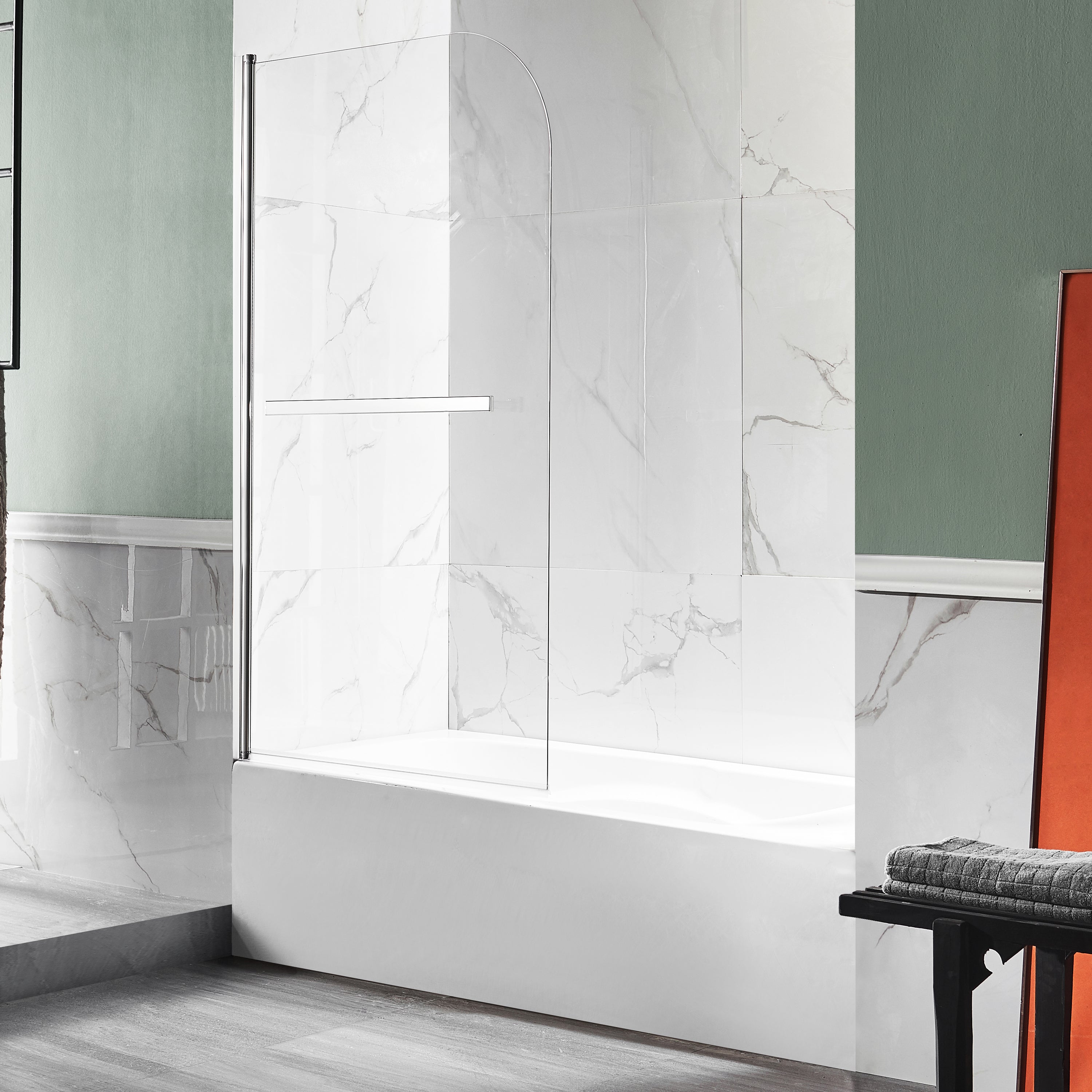 Myth 28 in. x 56 in. Frameless Tub Door with TSUNAMI GUARD