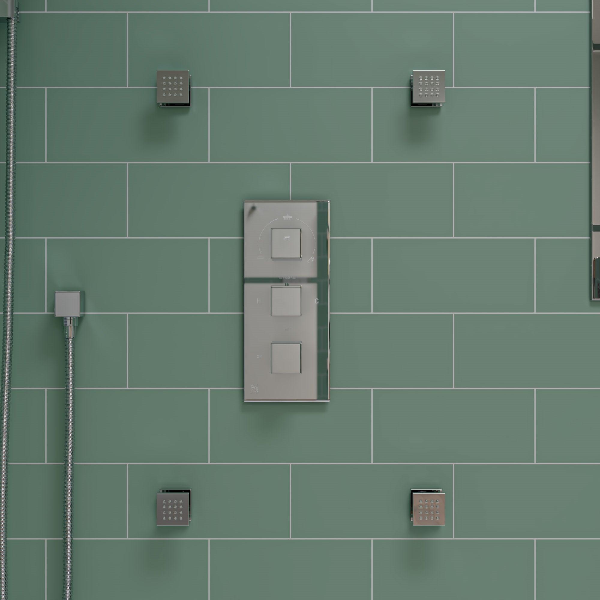 ALFI brand AB2801-PC Polished Chrome Concealed 3-Way Thermostatic Valve Shower Mixer Square Knobs