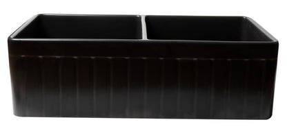 ALFI brand ABF3318D-BM Black Matte Smooth Apron 33" x 18" Double Bowl Fireclay Farm Sink