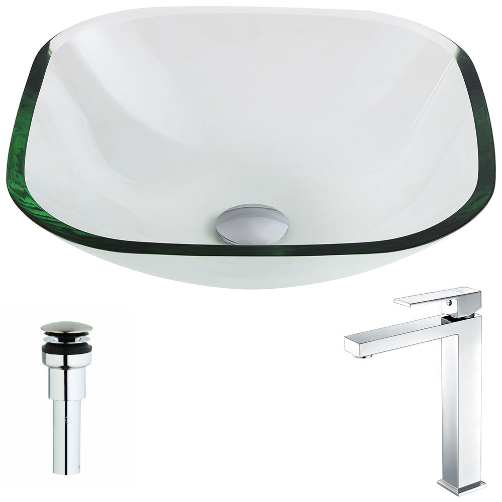 Cadenza Series Deco-Glass Vessel Sink in Lustrous Clear with Enti Faucet