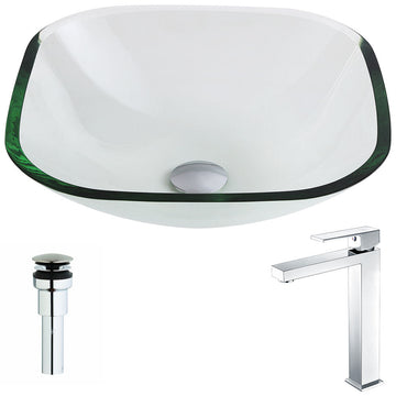 Cadenza Series Deco-Glass Vessel Sink in Lustrous Clear with Enti Faucet