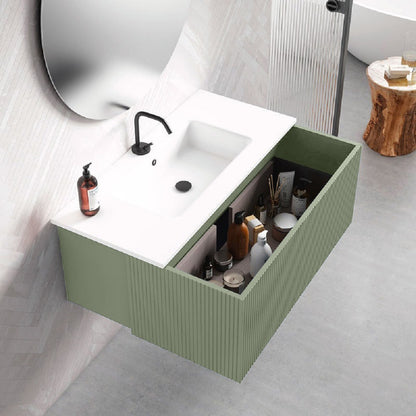 48" Bari Floating Vanity with Matching Top and Vessel SinkCeramic Sink in White, Grey or Green