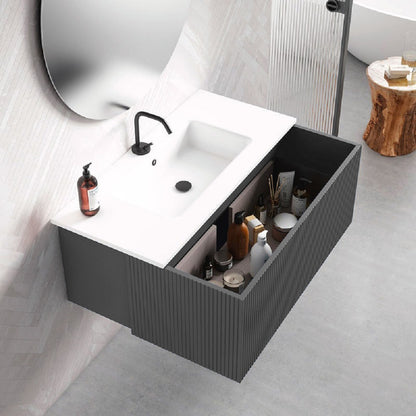 48" Bari Floating Vanity with Matching Top and Vessel SinkCeramic Sink in White, Grey or Green