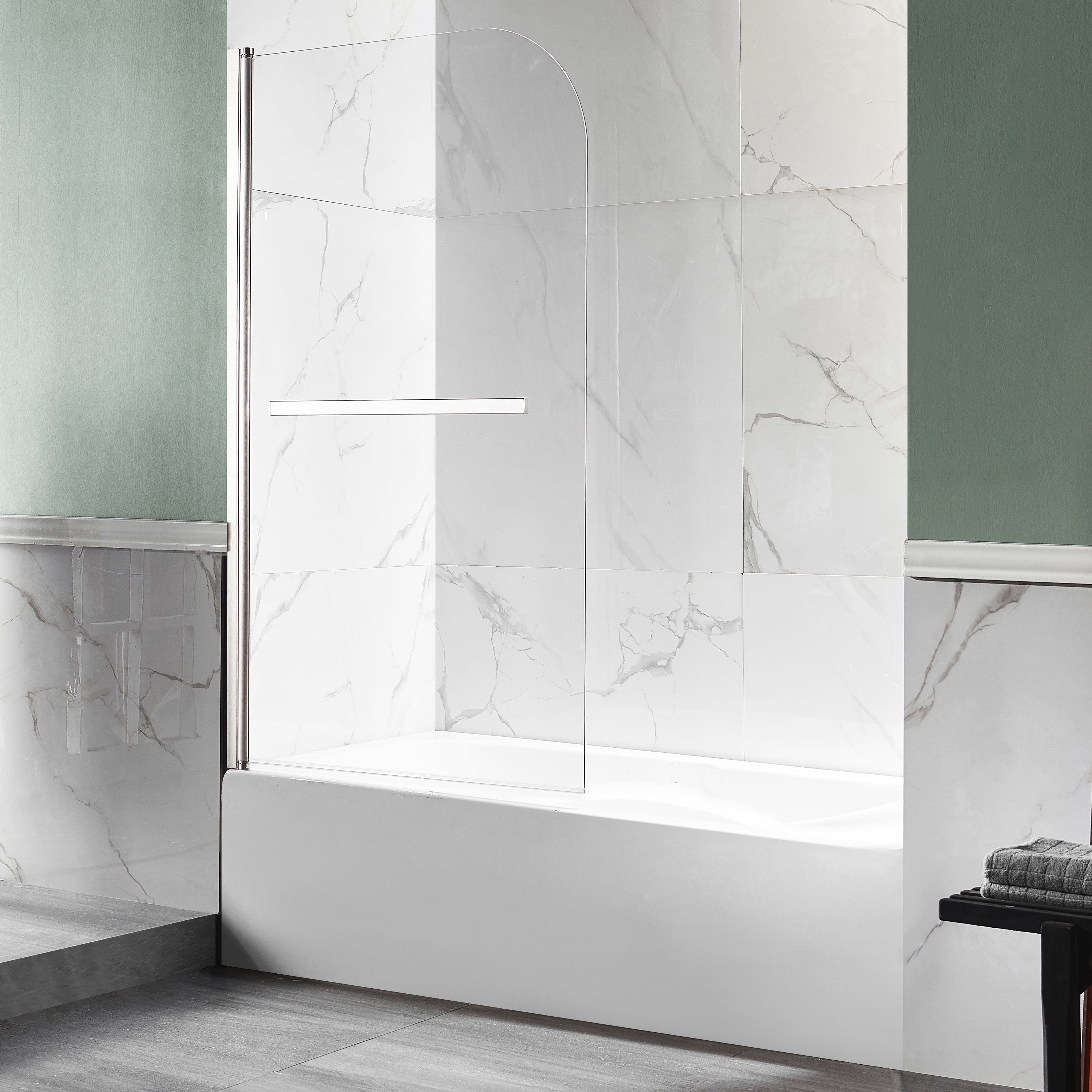 Myth 34 in. x 58 in. Frameless Tub Door with TSUNAMI GUARD