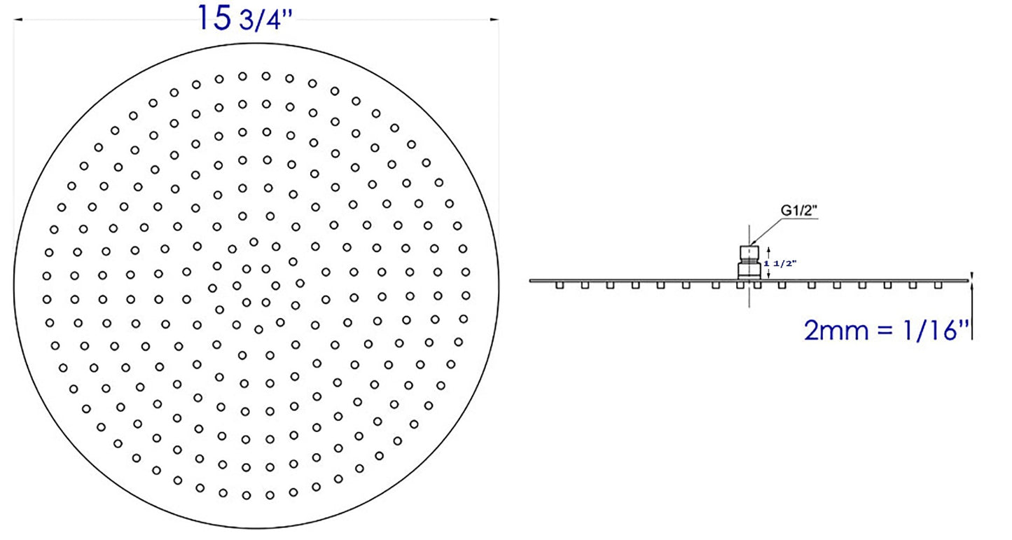 ALFI brand RAIN16R-BSS Solid Brushed Stainless Steel 16" Round Ultra Thin Rain Shower Head