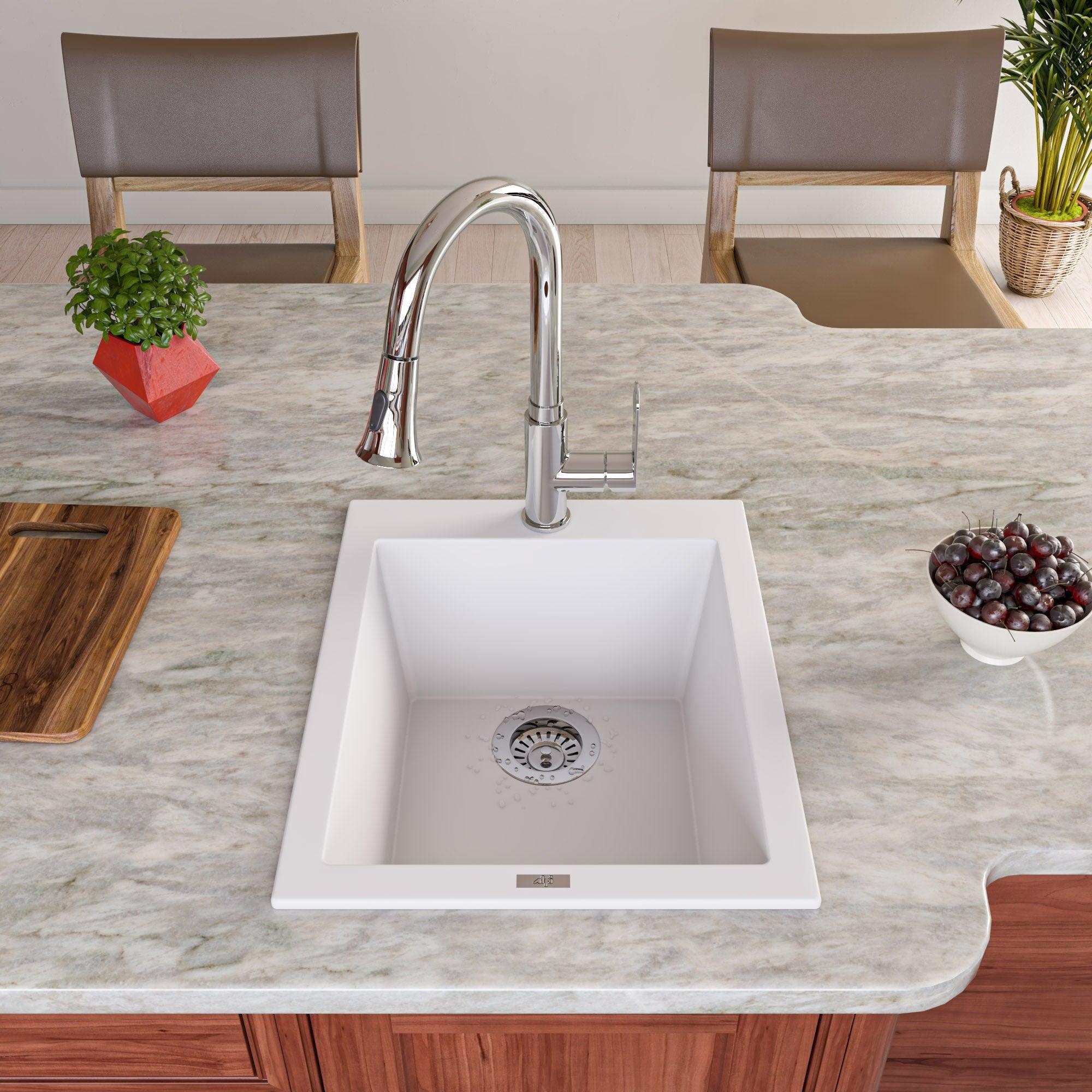 ALFI brand AB1720DI-W White 17" Drop-In Rectangular Granite Composite Kitchen Prep Sink