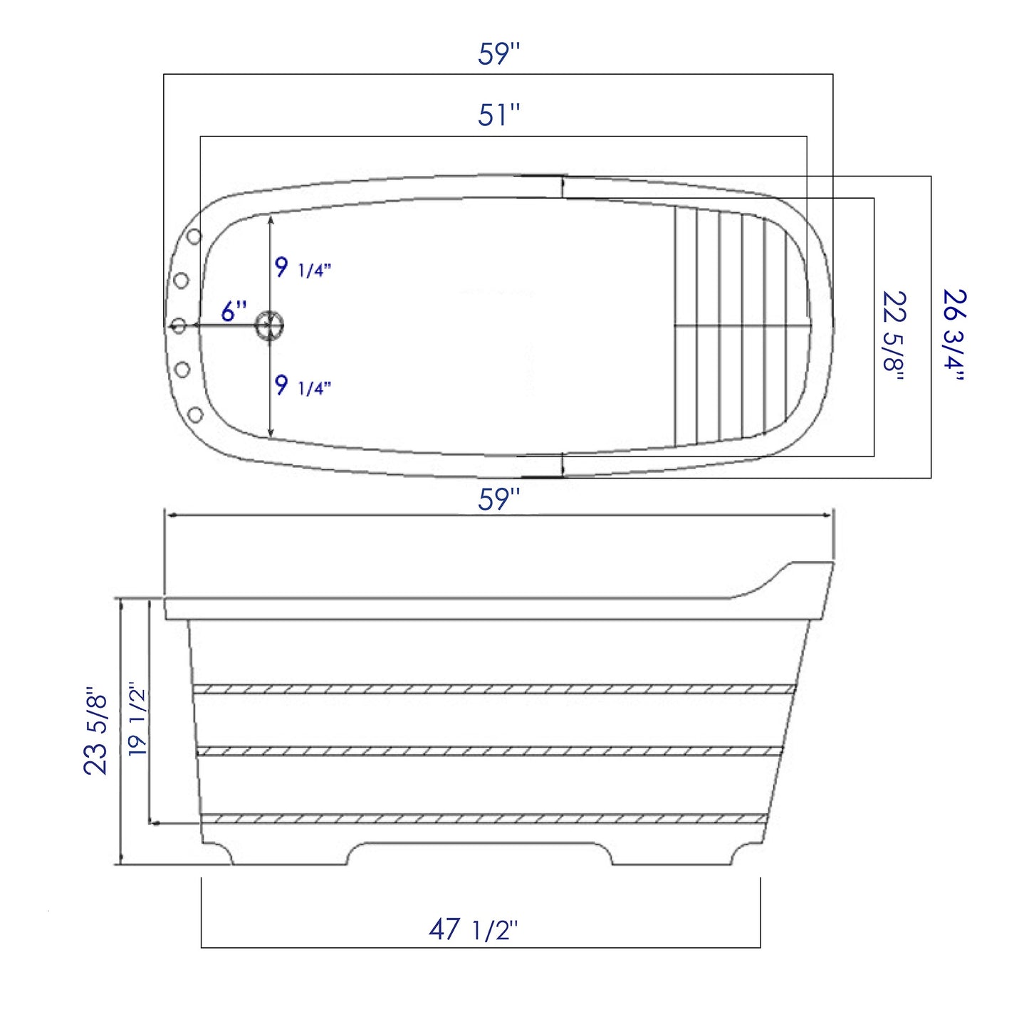 ALFI brand AB1148 59" Free Standing Wooden Bathtub with Chrome Tub Filler