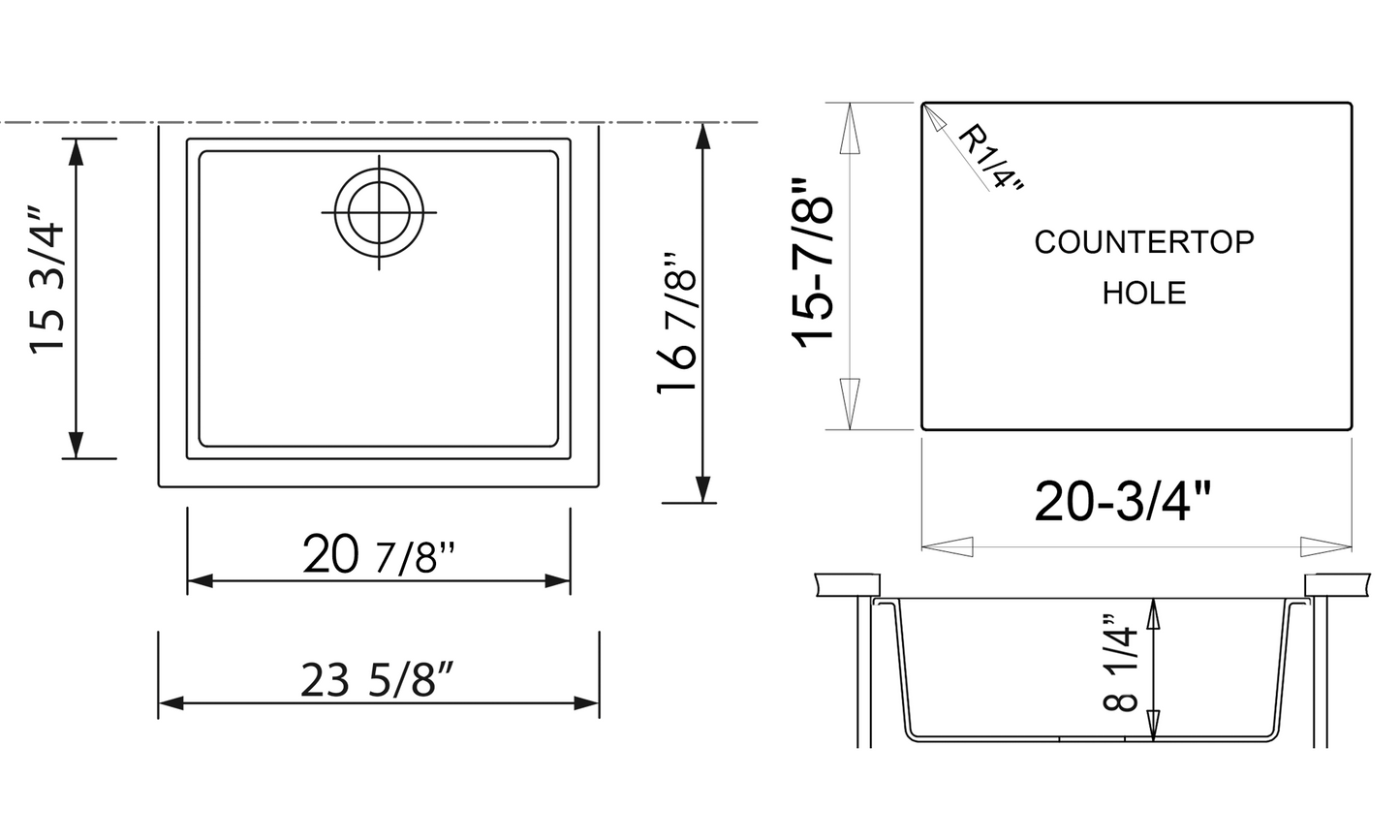 ALFI brand AB2420UM-T Titanium 24" Undermount Single Bowl Granite Composite Kitchen Sink