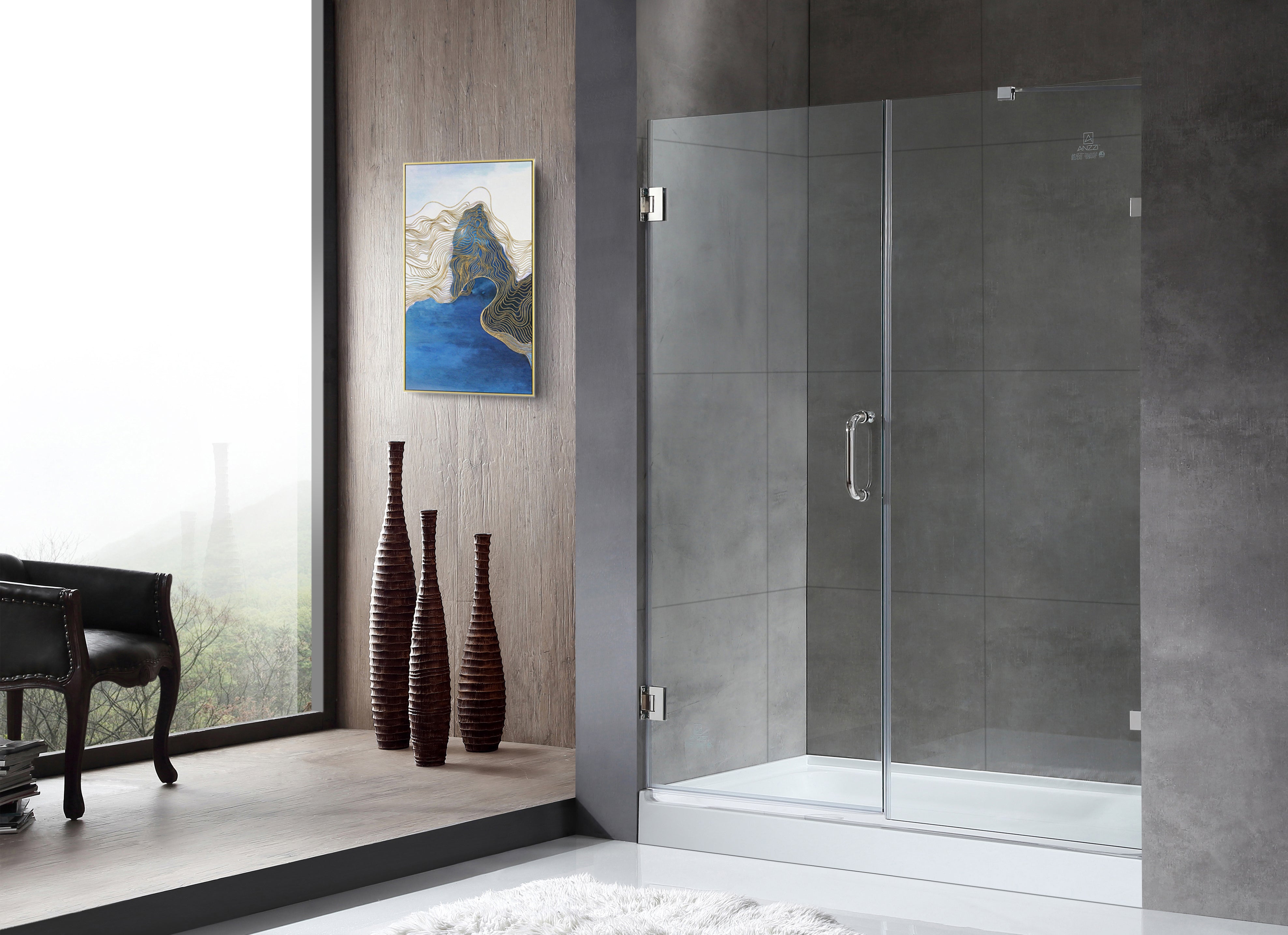 Makata Series 60 in. by 72 in. Frameless Hinged Alcove Shower Door with Handle