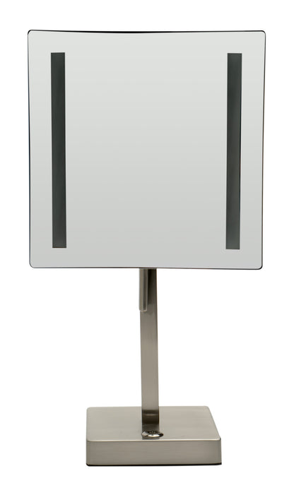 ALFI brand ABM8FLED-BN Brushed Nickel Tabletop Square 8" 5x Magnifying Cosmetic Mirror with Light