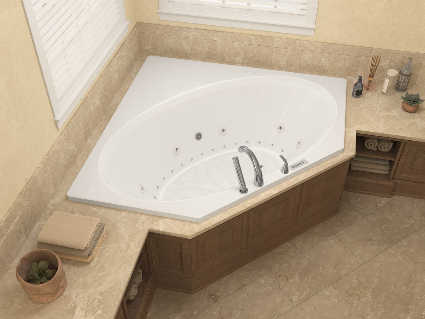 Atlantis Whirlpools Venus Deluxe Series 62.125 x 82.5in. Air and Whirlpool Jetted corner Bathtub in White