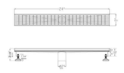 ALFI brand ABLD24D 24" Modern Stainless Steel Linear Shower Drain with Groove Lines