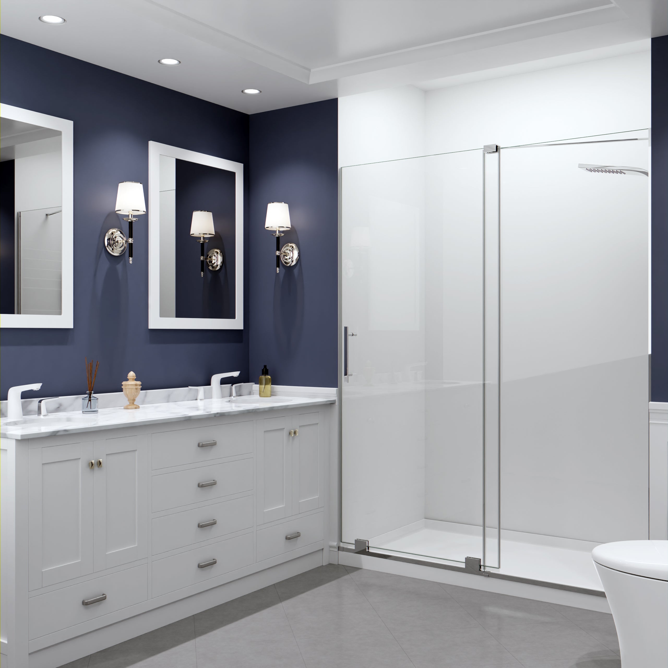 Longboat Series 60 in. x 76 in. Semi-Frameless Shower Door with TSUNAMI GUARD