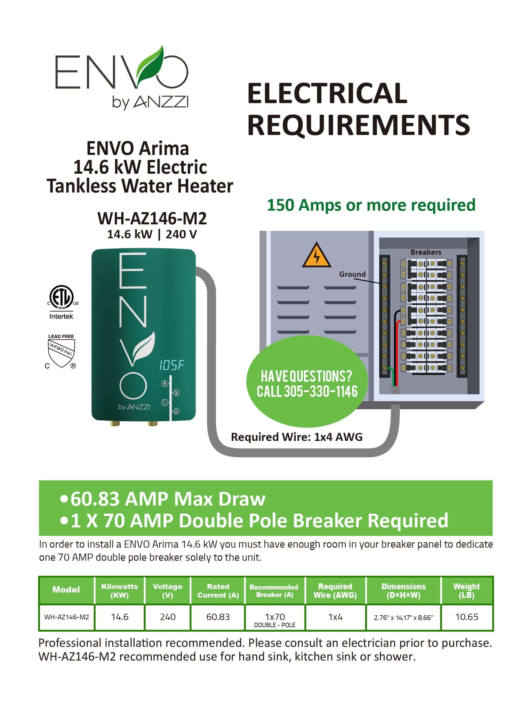 ENVO Arima 11 kW Tankless Electric Water Heater
