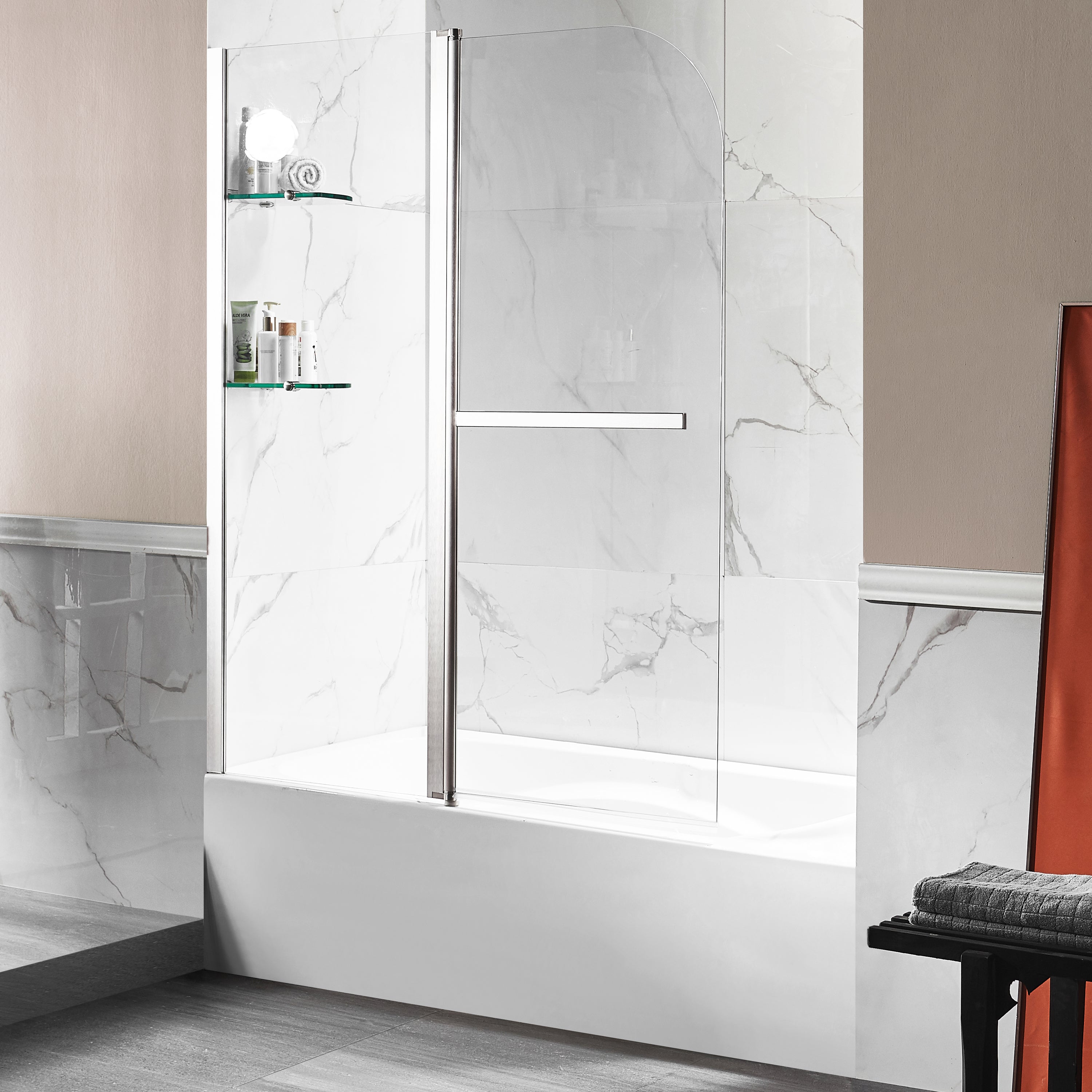 Anzzi 5 ft. Acrylic Rectangle Tub in White With 48 in. x 58 in. Frameless Tub Door