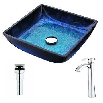 Viace Series Deco-Glass Vessel Sink in Blazing Blue with Harmony Faucet