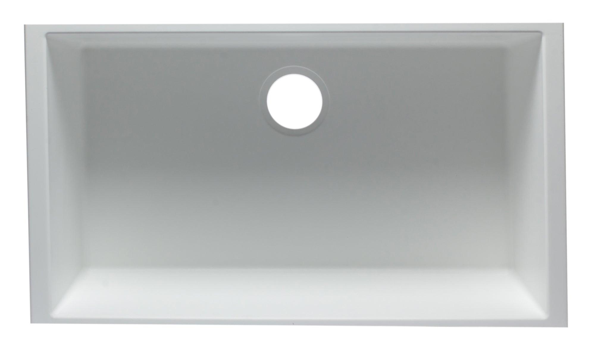 ALFI brand AB3322UM-W White 33" Single Bowl Undermount Granite Composite Kitchen Sink