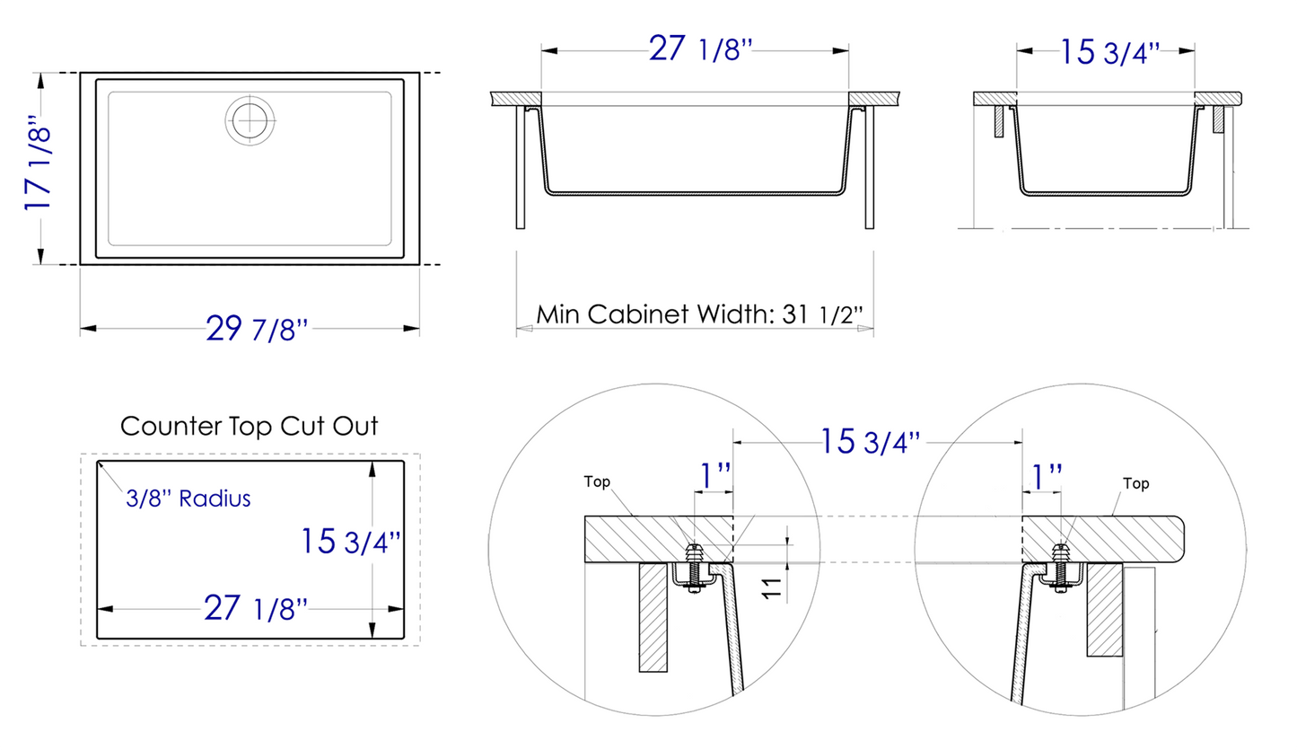 ALFI brand AB3020UM-BLA Black 30" Undermount Single Bowl Granite Composite Kitchen Sink