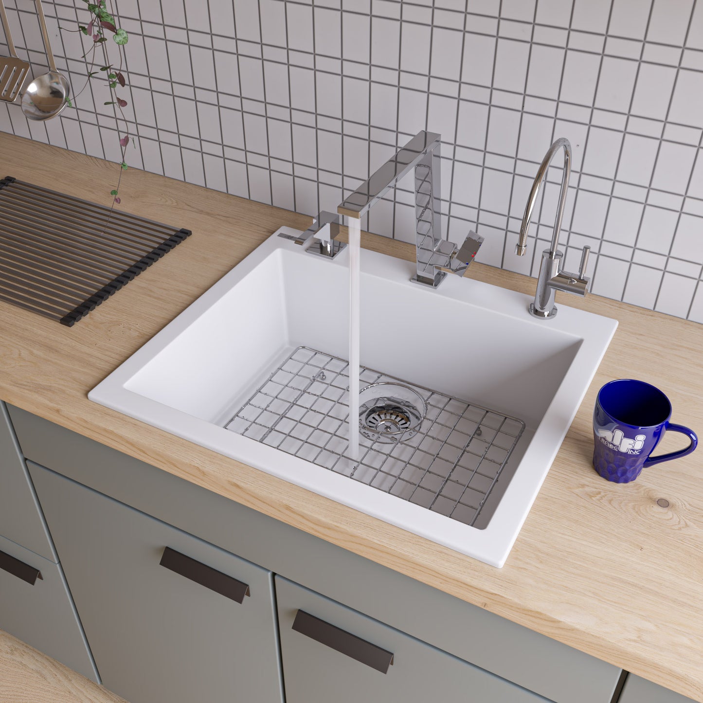 ALFI brand AB2420DI-W White 24" Drop-In Single Bowl Granite Composite Kitchen Sink