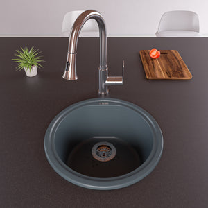 ALFI brand AB1717DI-T Titanium 17" Drop-In Round Granite Composite Kitchen Prep Sink