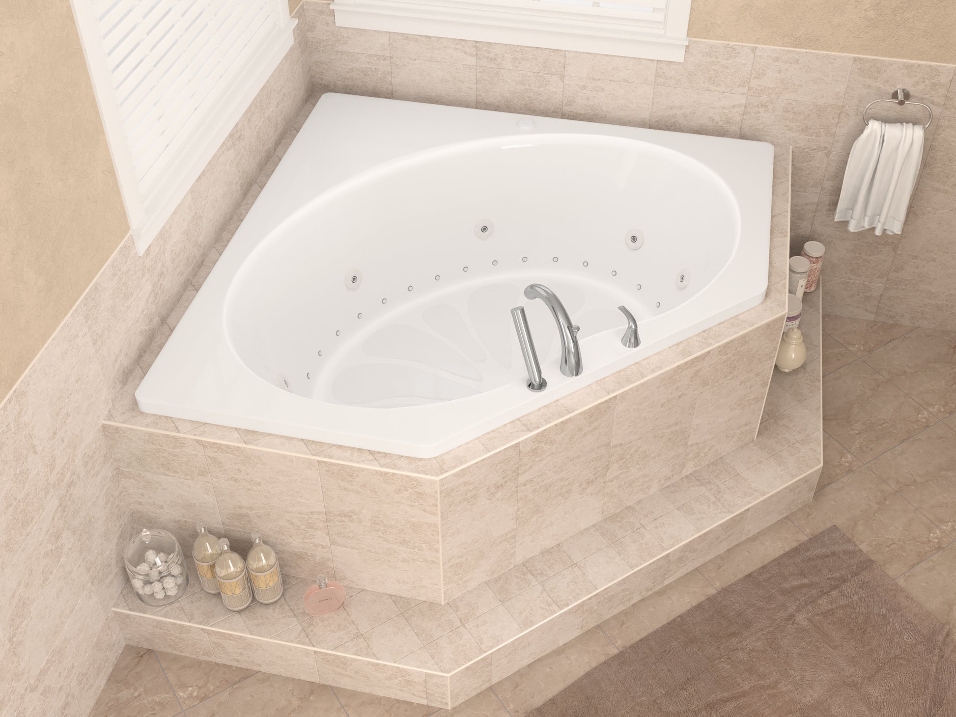 Elevate your bathroom experience with the Atlantis Whirlpools Eclipse 60 x 60 corner air and whirlpool jetted bathtub. Enjoy 8 hydro jets, 29 air jets, aromatherapy, and a maintenance heater for continuous warmth and comfort. Made from high-quality acrylic, this bathtub ensures durability and style. 