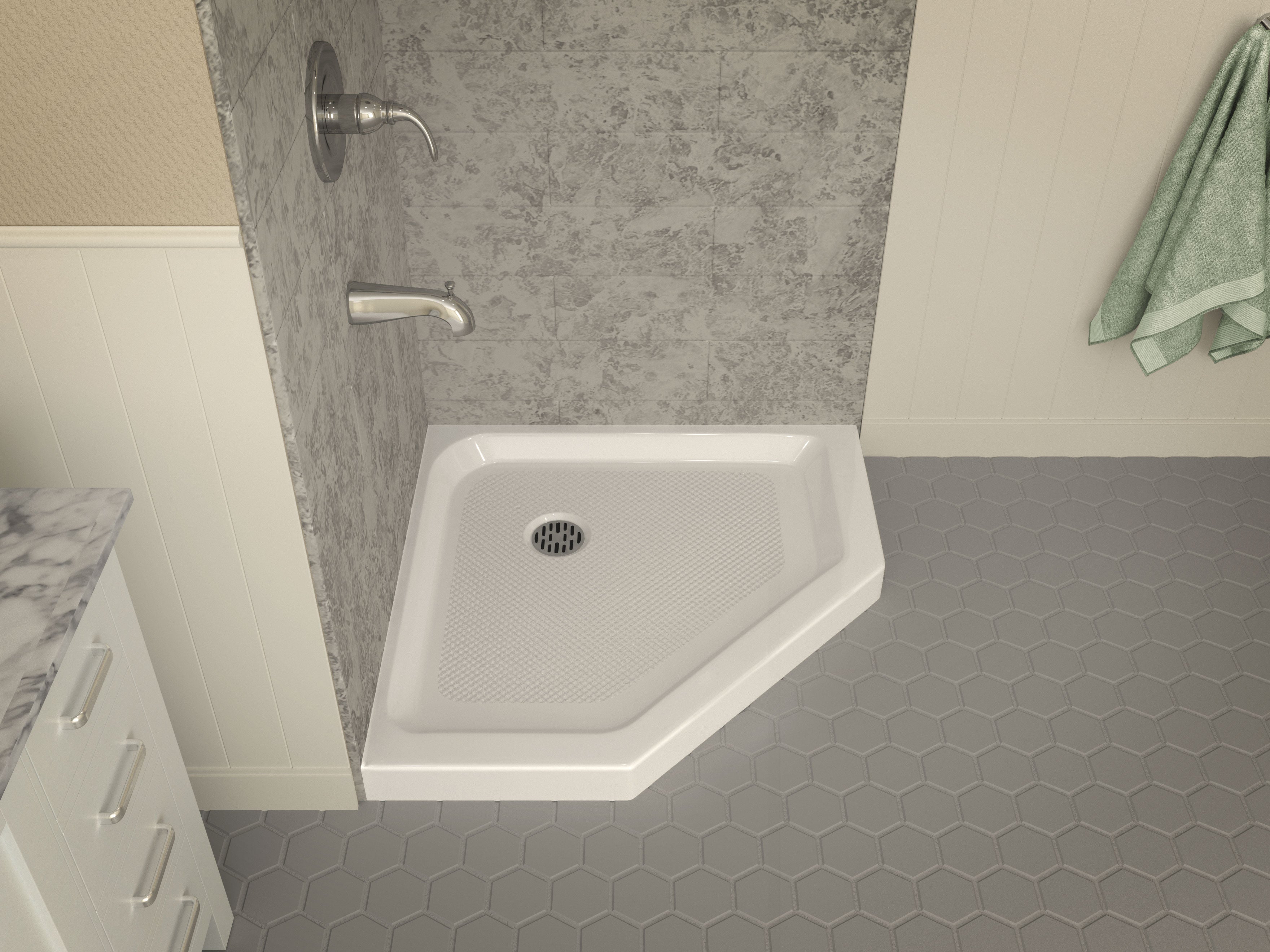 Randi 36 in. x 36 in. Neo-Angle Double Threshold Shower Base in White