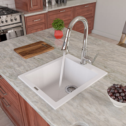 ALFI brand AB1720DI-W White 17" Drop-In Rectangular Granite Composite Kitchen Prep Sink