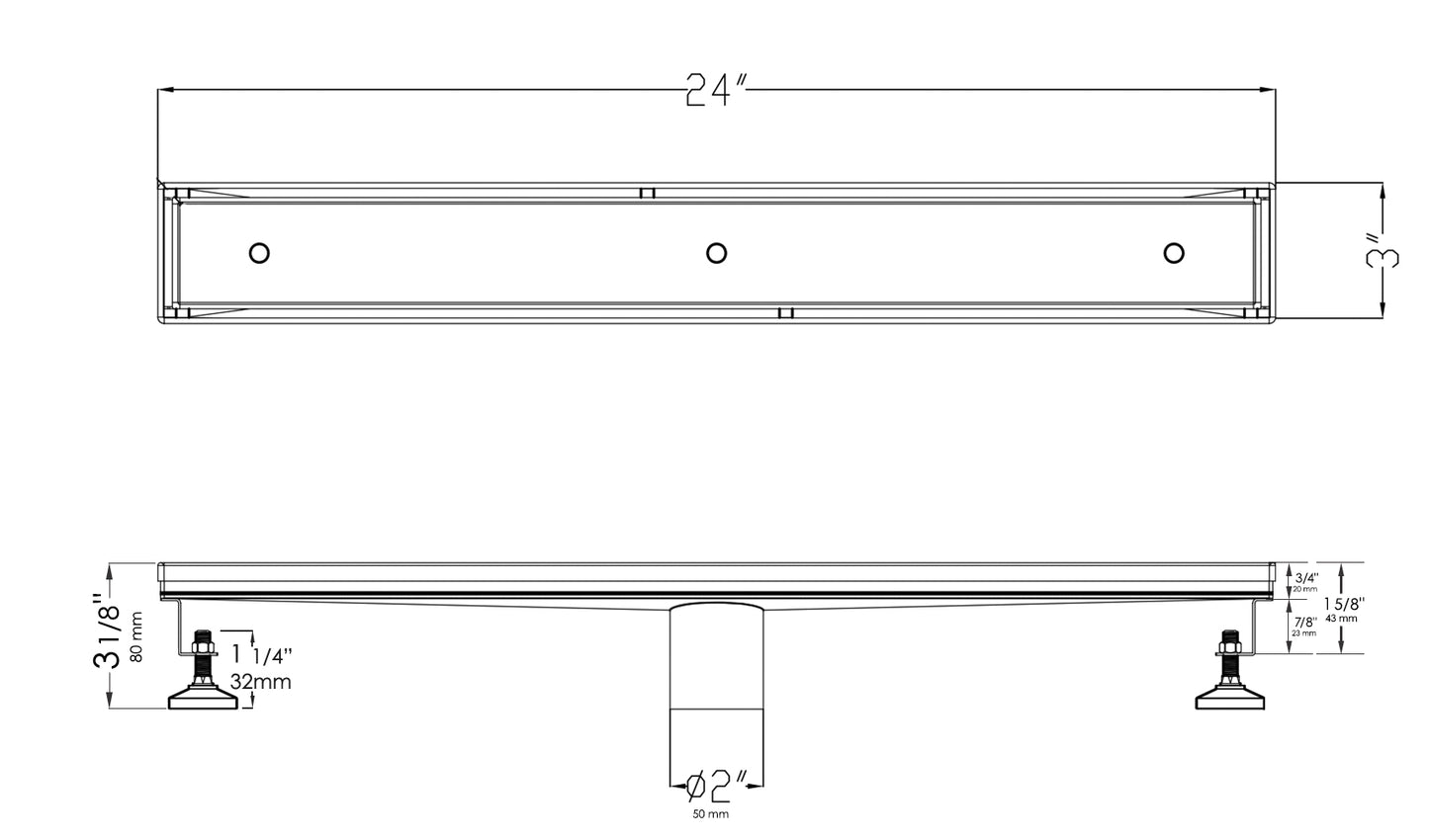 ALFI brand ABLD24A 24" Long Modern Stainless Steel Linear Shower Drain w/o Cover