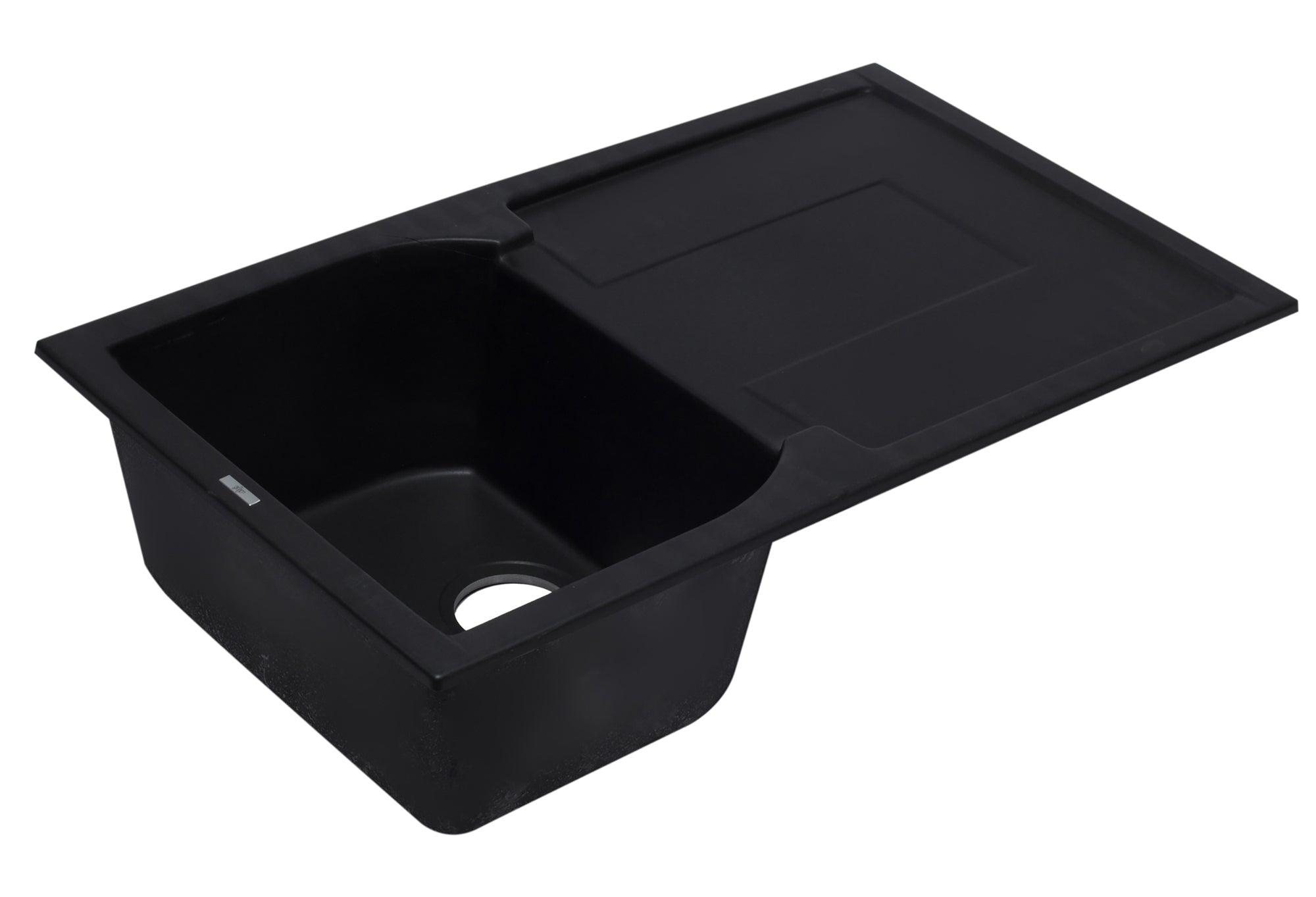 ALFI brand AB1620DI-BLA Black 34" Single Bowl Granite Composite Kitchen Sink with Drainboard