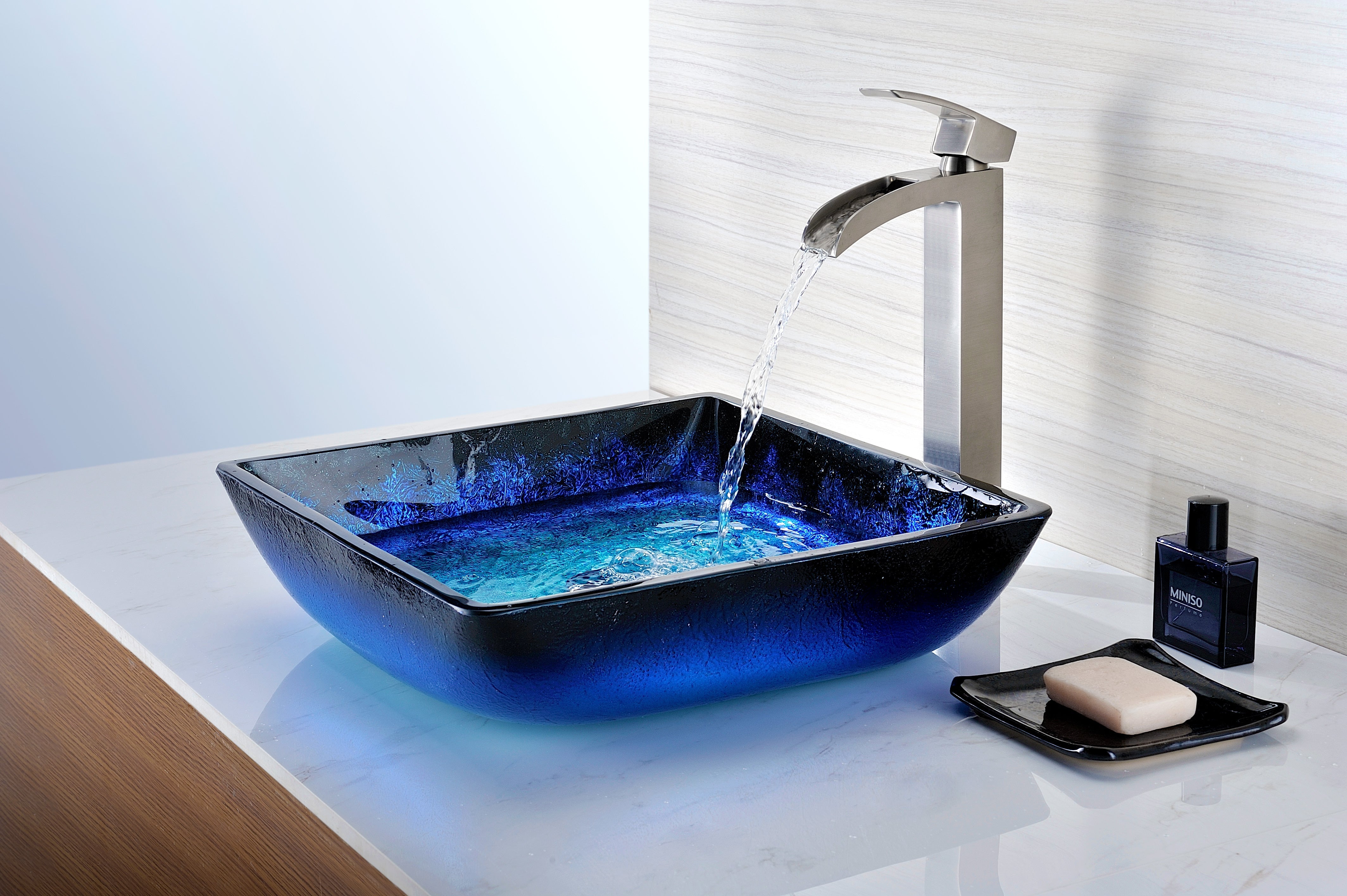 Viace Series Deco-Glass Vessel Sink in Blazing Blue
