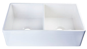 ALFI brand AB539-W White 32" Decorative Lip Apron Double Bowl Fireclay Farmhouse Kitchen Sink